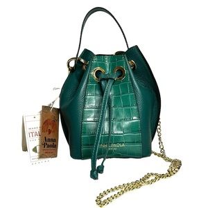 Anna Paola convertible bucket crossbody bag dark green NWT